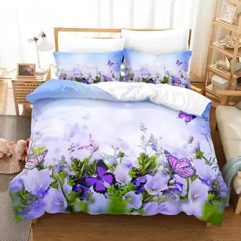 Пододеяльник с синим цветком размера Queen с наволочкой на молнии 3D комплект постельного белья с цветочным рисунком 3 шт. 2 шт. Полный комплект постельного белья King Twin Single Double Bed Thin EU single(135x200cm)&Duvet Cover