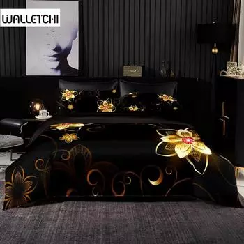 Пододеяльник с текстурой черного золота с цветочным узором, постельное белье, наволочки для взрослых, мужчин и женщин, подарки, украшение для спальни EU single(135x200cm)