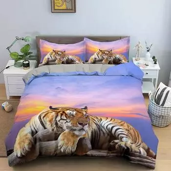 Пододеяльник с тигром King Size Wild Theme Комплект постельного белья Animal Pattern Пододеяльник Animal Theme Sunset Polyester Quilt Cover 70x133cm 2pcs