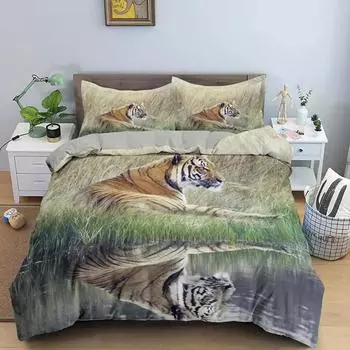 Пододеяльник с тигром King Size Wild Theme Комплект постельного белья Animal Pattern Пододеяльник Animal Theme Sunset Polyester Quilt Cover EU single(135x200cm)