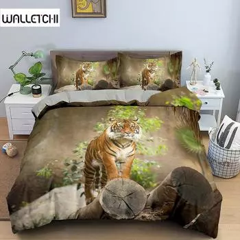 Пододеяльник с тигром, мягкий чехол, постельное белье из микрофибры с изображением животных, комплект постельного белья с тигровым узором для декора комнаты, 2/3 шт. постельного белья EU single(135x200cm)