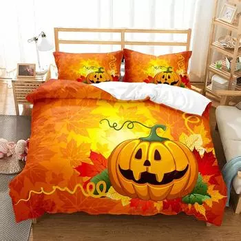 Пододеяльник с тыквенным фонарем, комплект постельного белья из полиэстера, комплект постельного белья размера King Queen Full Twin с наволочкой, подарок на Хэллоуин EU Single 135x200cm