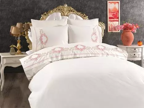 Пододеяльник с вышивкой Роза Хлопок 6 шт. Двойной кремовый размер