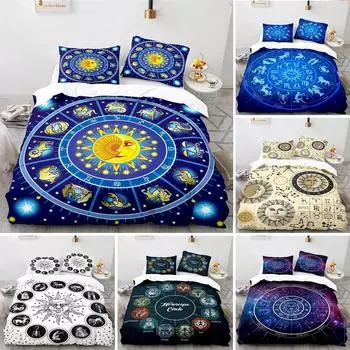 Пододеяльник «Солнце и Луна» King Microfiber Astrology Постельное белье Двенадцать созвездий Зодиака Одеяло Покрывало для детей Мальчиков Девочек 70x133cm 2pcs