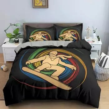 Пододеяльник Sport Player King Queen, комплект постельного белья для катания на лыжах, для подростков, взрослых, для экстремального спорта, мягкий, черный, 2/3 шт., полиэстер, пододеяльник 70x133cm 2pcs