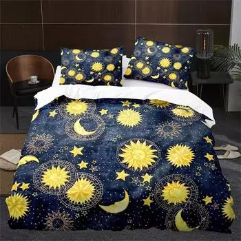 Пододеяльник Sun Moon King Queen в стиле бохо-магии, комплект постельного белья для подростков и взрослых, золотистый экзотический комплект из 2/3 предметов из полиэстера 135x200cm 2pcs