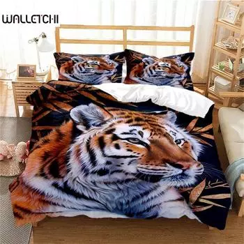 Пододеяльник Тигр Мягкий стеганый чехол Микрофибра Животное Постельное белье Тигр Узор Покрывало для декора комнаты Постельное белье Спальня EU single(135x200cm)