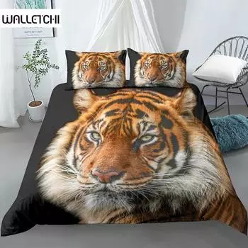 Пододеяльник Тигр Животное Полиэстер Кровать Северный Лев Тигр Леопард Пододеяльник Тема Диких Животных Комплект Постельных Принадлежностей Украшения Комнаты Для Взрослых EU single(135x200cm)