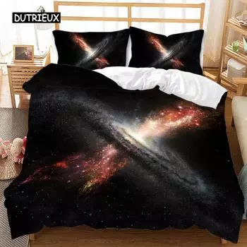 Пододеяльник «Вселенная» с изображением галактики и планеты, пододеяльник «Вселенная», космический плед, комплект постельного белья из полиэстера с 3D-принтом «Звездное небо» 150x200cm 3pcs
