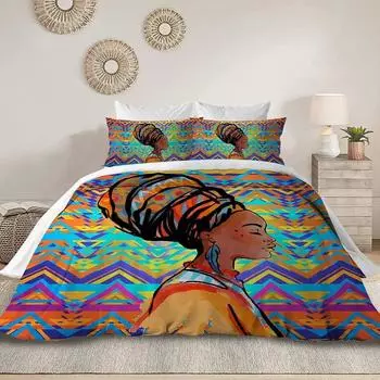 Пододеяльник в этническом африканском стиле для женщин, наволочка, двойной размер Queen King, полиэстеровый чехол-одеяло 70x133cm 2pcs