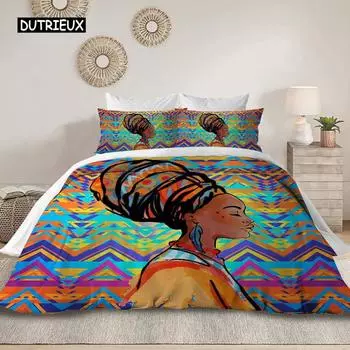 Пододеяльник в этническом африканском стиле для женщин, наволочка, двойной размер Queen King, полиэстеровый чехол-одеяло EU single(135x200cm)