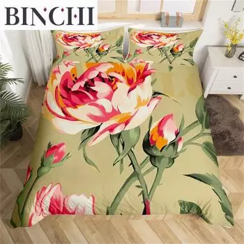 Пододеяльник в китайском стиле с цветочным узором, винтажное одеяло из микрофибры, садовый комплект постельного белья с цветочным принтом, постельное белье для несовершеннолетних, взрослая спальня EU single(135x200cm)