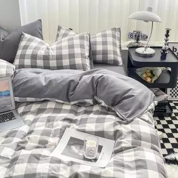 Пододеяльник в японском стиле с геометрическим узором в клетку, односпальный/двуспальный/королевский размер, покрывало из стираного хлопка, dekbedovertrek 200x200(наволочку нужно заказать 1.2m bed sheet three жёлтый