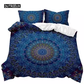 Пододеяльник в стиле богемной мандалы размера Queen Tie Dye Spiral Пододеяльник в стиле хиппи в стиле бохо Комплект постельного белья с экзотическим цветочным рисунком из полиэстера EU single(135x200cm)