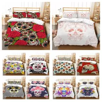 Пододеяльник в стиле черепа, комплект постельного белья с 3D-принтом черепа, наволочка из микрофибры для спальни, детский односпальный двуспальный комплект постельного белья UK Single 135x200cm