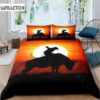Пододеяльник в стиле вестерн-ковбой, езда на быке и лошади, комплект постельного белья для мальчиков-подростков из микрофибры, фермерский стиль, пододеяльник EU single(135x200cm)