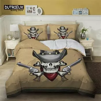 Пододеяльник в стиле вестерн-ковбой, комплект постельного белья в традиционном стиле с изображением шляпы Родео, комплект постельного белья King для детей, мальчиков, подростков, микрофибра, пододеяльник с изображением заката US Queen(228x228cm)