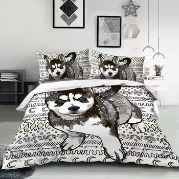 Пододеяльники для мальчиков и девочек с рисунком щенка и собаки, хаски, белое одеяло для детей, милая собака, для украшения спальни, подарки для любителей собак, королева и король 135x200cm 2pcs
