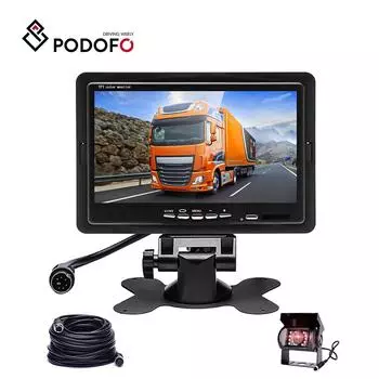 Podofo 12 В/24 В Беспроводная 18 ИК-камер резервного копирования Система помощи при парковке Ночное видение + 7-дюймовый монитор для прицепа-фургона с кабелем длиной 32 фута