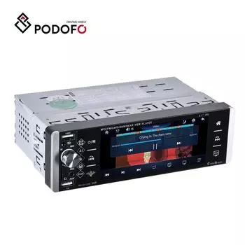 Podofo 1 Din 5,1-дюймовый HD сенсорный экран Автомобильный MP5-плеер AI Voice Carplay/Android Auto Deep Bass Bluetooth FM AUX USB SD Рулевое колесо Вид сзади Without camera