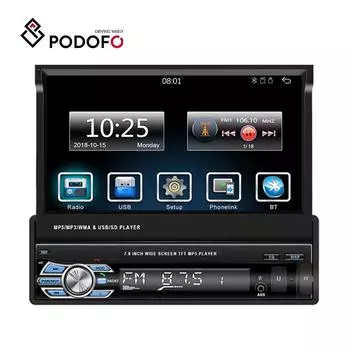 Podofo 1 Din 7-дюймовый складной HD сенсорный экран Автомобильный MP5-плеер Автомобильный радиоприемник Авторадио Телефон Зеркальная связь Bluetooth Громкая связь Вызов FM USB SD Музыка Вид сзади