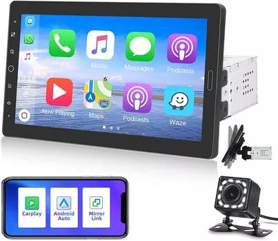 Podofo 1 Din Carplay Автомобильный Mp5-плеер 10,1-дюймовый сенсорный экран FM-радио Bluetooth without camera чёрный