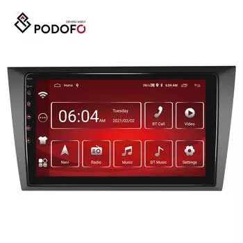 Podofo 2 + 32G Android 11 2 Din 9-дюймовый автомобильный радиоприемник для VW Golf 6 2010-2013 HD 1080P с Bluetooth WIFI GPS FM-радио Зеркало заднего вида