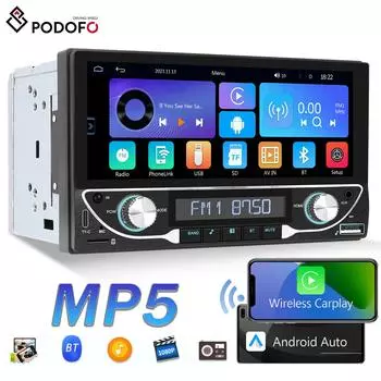 Podofo 2 DIN 6,86-дюймовый HD-сенсорный экран с цифровым плеером Универсальный автомобильный mp5-плеер с Bluetooth FM-радио Камера заднего вида Беспроводная связь/авто