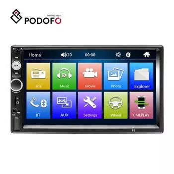Podofo 2 Din 7 дюймов HD Автомобильный MP5 Радио Видеоплеер Поддержка Android Auto Mirror Link Bluetooth Авторадио FM AUX USB DVR Сенсорный экран чёрный