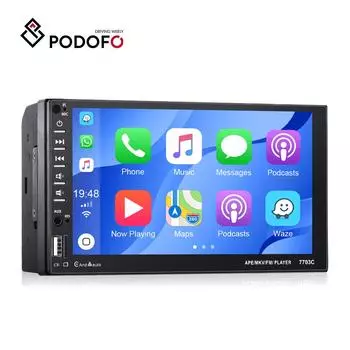 Podofo 2 Din 7-дюймовый автомобильный радиоприемник Carplay Android Auto Автомобильный MP5-плеер HD с сенсорным экраном Bluetooth FM USB Зеркальная связь заднего вида SWC DVR without camera