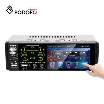 Podofo 4,1-дюймовый MP5-плеер HD емкостный сенсорный экран Автомобильный плеер Single Din 1Din 12V Радиоплеер Поддержка Bluetooth Воспроизведение музыки FM-плеер заднего вида without camera чёрный