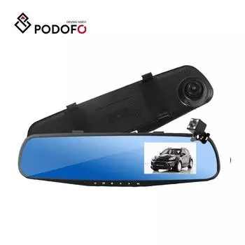 Podofo 4,3-дюймовый автомобильный видеорегистратор с двумя объективами, зеркало заднего вида FHD 1080P, регистратор, автомобильная камера заднего вида, видеорегистратор ночного видения, видеокамера