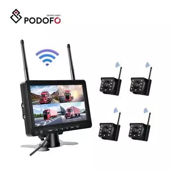 Podofo 5 в 1 Автомобильная беспроводная система заднего хода Quad 4-канальный монитор с разделенным экраном 4 камеры заднего вида для грузовика/внедорожника/такси/мини-пикапа сигнал 230 футов
