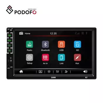 Podofo 7-дюймовый HD Mp5-плеер, двойной Din, автомобильный радиоприемник, автомобильный видеоплеер, MP5, сенсорный экран, цифровой дисплей, Bluetooth, встроенный авторадио, FM, AUX, функция USB SD чёрный