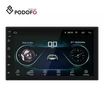 Podofo 7 Универсальный Android-радио Авто Android-плеер 9.1 Автомобильный плеер Поддержка зеркальной связи заднего вида WIFI GPS BT FM Управление рулевого колеса Without frame чёрный