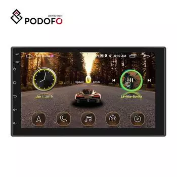 Podofo 7 Универсальный авто android автомобильный радиоприемник с сенсорным экраном Поддержка автомобильного видеорегистратора заднего вида с зеркалом связи WIFI GPS Bluetooth FM-приемник чёрный
