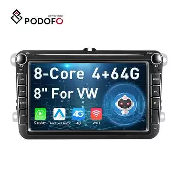 Podofo 8-дюймовый 8-ядерный 4 + 64G AI Voice Автомобильный радиоприемник для VW Polo Golf Passat Android 10,0 Carplay Android Auto DSP/Hi-Res Wi-Fi/4G GPS FM/DAB +/AHD