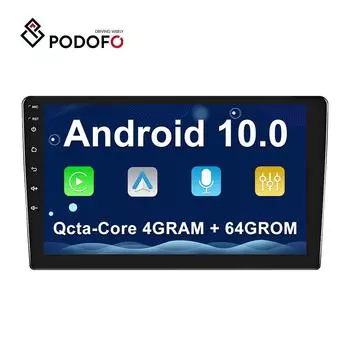 Podofo AI Voice 8-ядерный 4+64G 2 Din 10,1-дюймовый IPS Android 10.0 Автомобильная магнитола с Apple Carplay Android Auto 4G/Wi-Fi Интернет GPS-навигация Bluetooth DSP