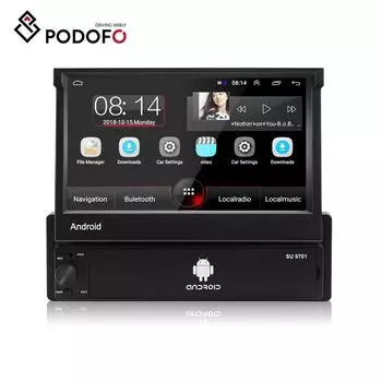 Podofo Android Авторадио Авторадио 1 Din 7 Сенсорный экран Автомобильный MP5-плеер GPS Wi-Fi Авто FM Камера заднего вида only car player чёрный