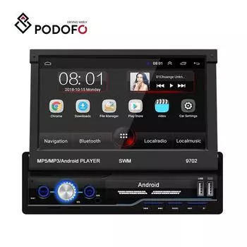 Podofo Android Radio 2 + 32G Автомобильное радио Авторадио 1 Din 7 Сенсорный экран Автомобильный плеер Автомобильный GPS-навигатор Wifi Авто MP5 Поддержка Автомобильный видеорегистратор Камера заднего вида