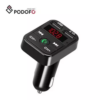 Podofo автомобильный FM-передатчик Bluetooth 5,0 беспроводной громкой связи аудиоприемник авто MP3-плеер 2.1A Dual USB быстрое зарядное устройство автомобильные аксессуары