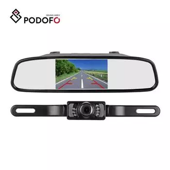 Podofo Беспроводное 4,3-дюймовое автомобильное зеркало заднего вида Камера заднего вида HD Видео Парковка Светодиодная система ночного видения Стайлинг автомобиля