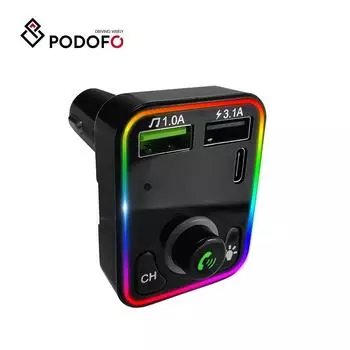 Podofo Bluetooth 5.0 Мини-автомобильный MP3-плеер FM-передатчик 2USB Автомобильное зарядное устройство AUX TF-карта