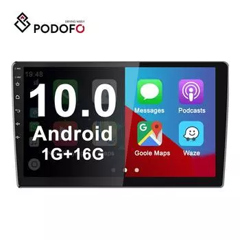 Podofo Double Din 10 дюймов Android 10.1 Автомобильный радиоприемник Carplay GPS WIFI Авторадио Автомобильный MP5-плеер Bluetooth FM-приемник Автомобильное видео Зеркало Ссылка заднего вида