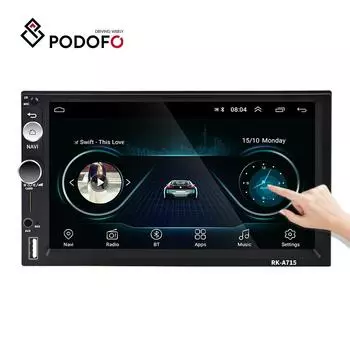 Podofo Double Din Автомобильный радиоприемник Android 7 дюймов Авторадио Авто Мультимедийный плеер GPS-навигация Wi-Fi Bluetooth Автомобильный Hi-Fi MirrorLink Автомобильный видеорегистратор FM USB чёрный