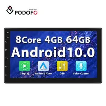 Podofo Интеллектуальный AI Voice Автоматический электронный радиоплеер 7 дюймов 8-ядерный 4 + 64G Android 10.0 Поддержка Carplay EQ DSP 4G/Wifi GPS Bluetooth FM AHD камера