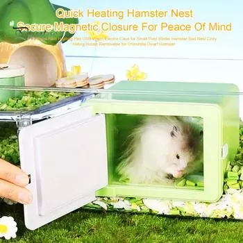 Подогреваемая пещера для хомяков, электрическая, для маленьких животных, теплый домик-убежище, зимняя клетка для хомяков, аксессуары для шиншиллы, карликового хомяка, кролика зелёный