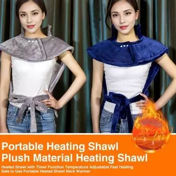Подогреваемая шаль с функцией таймера, регулируемая температура, быстрый нагрев, безопасная в использовании, портативная согревающая шаль для шеи US Plug синий
