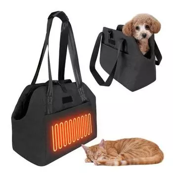 Подогреваемая сумка-переноска для домашних животных, 3 регулируемых настройки тепла, зимняя дорожная сумка для домашних животных с грелкой для маленьких и средних собак и кошек чёрный