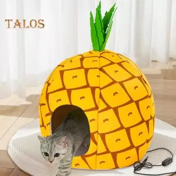 Подогреваемая USB-лежанка для кошек, пещера для помещений, термогнездо для домашних животных с 3 настройками температуры, дизайн в виде ананаса/эльфа, укрытие для маленьких и больших кошек A